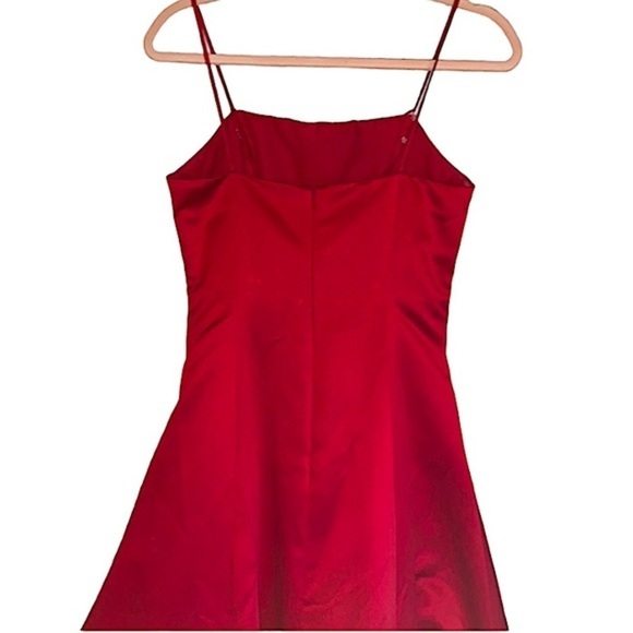 Davids Bridal Spaghetti Strap A Line Gown Red Satin Embroidery & Sequins Size 8 - Picture 6 of 10